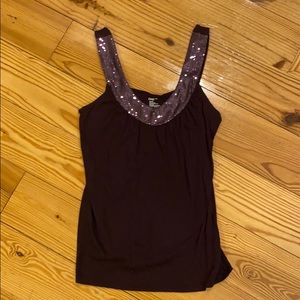 Purple tank top with sequins neckline